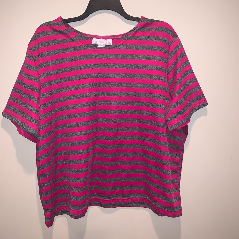 Allison Woods Pink/Gray Striped Blouse (2X)